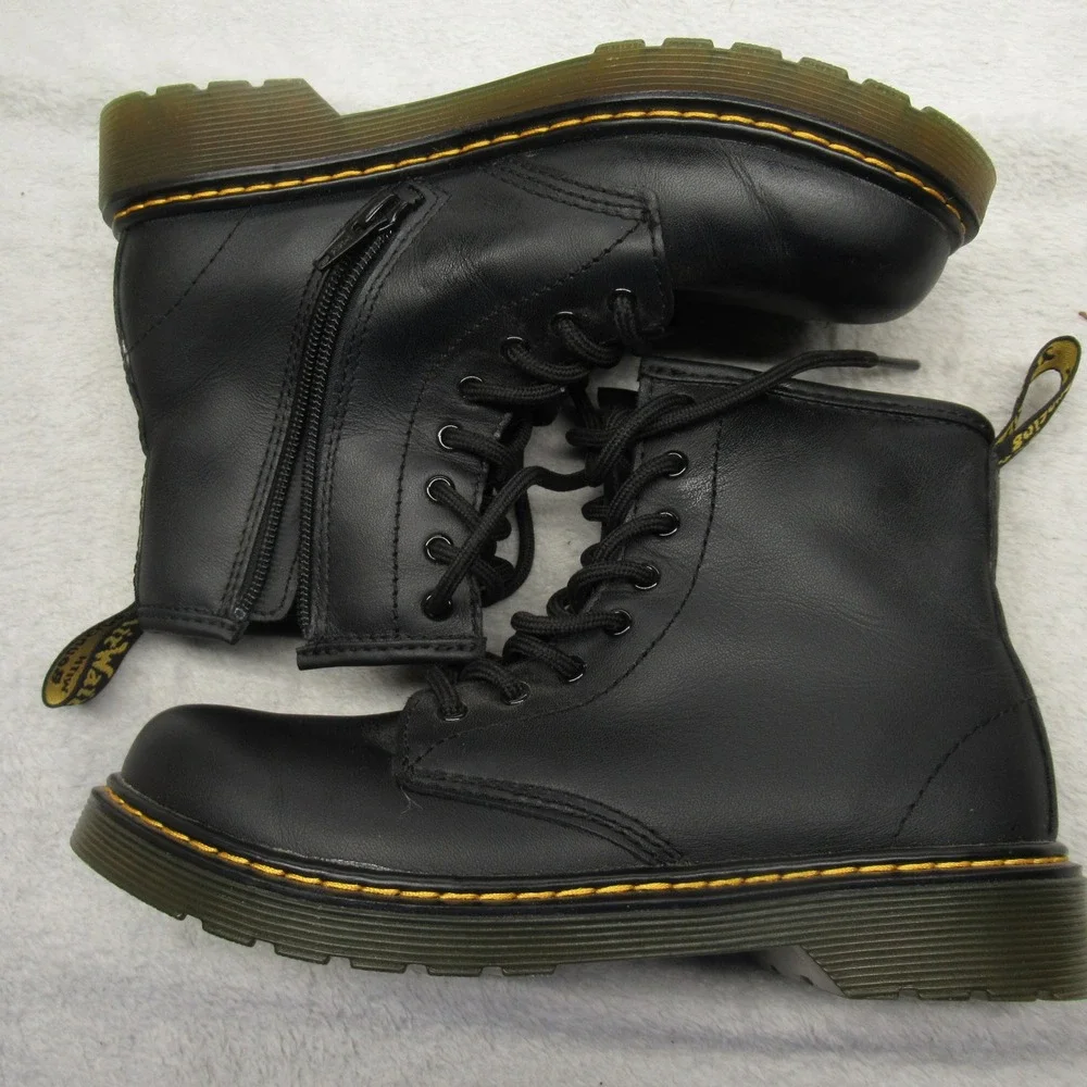 Dr Martens Boots Juniors 4M 5L Black Leather Combat Side‎ Zip Chunky 1460 J NEW